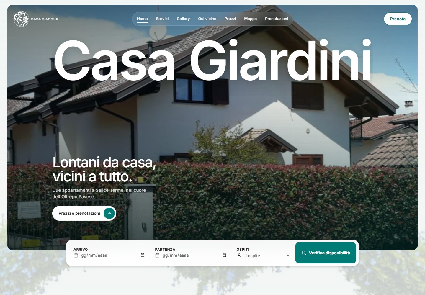 Casa Giardini — screenshot del sito